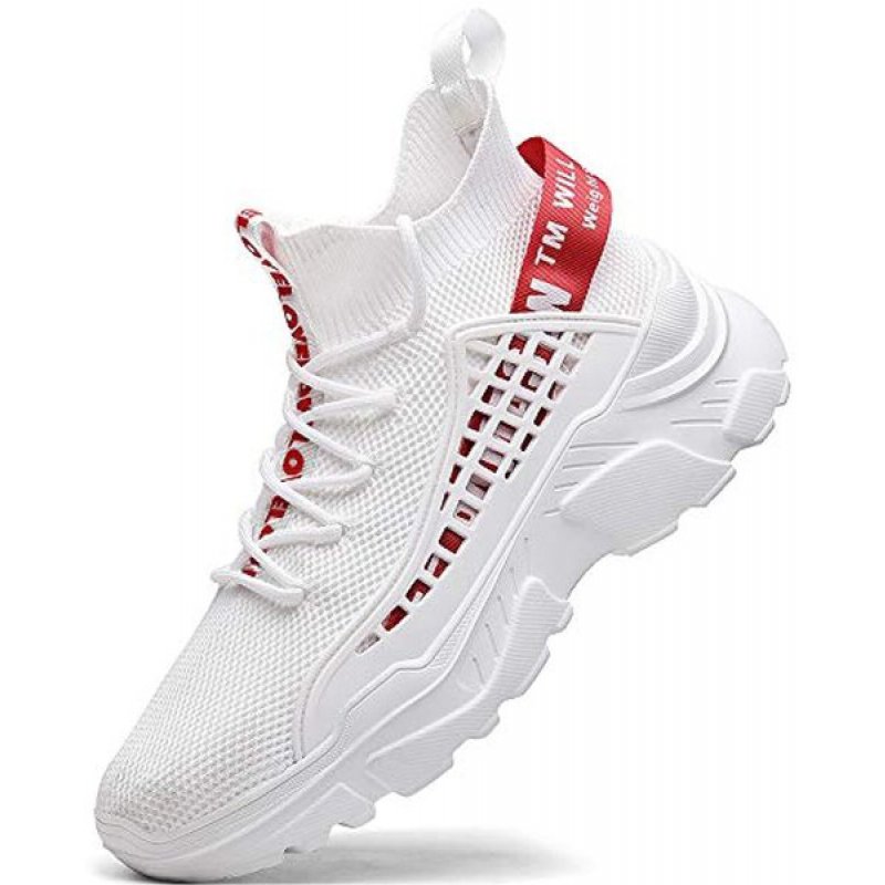 Mens Athletic Running Walking Shoes Non Slip Fashion Contrast Colors Retro Sneakers White Red