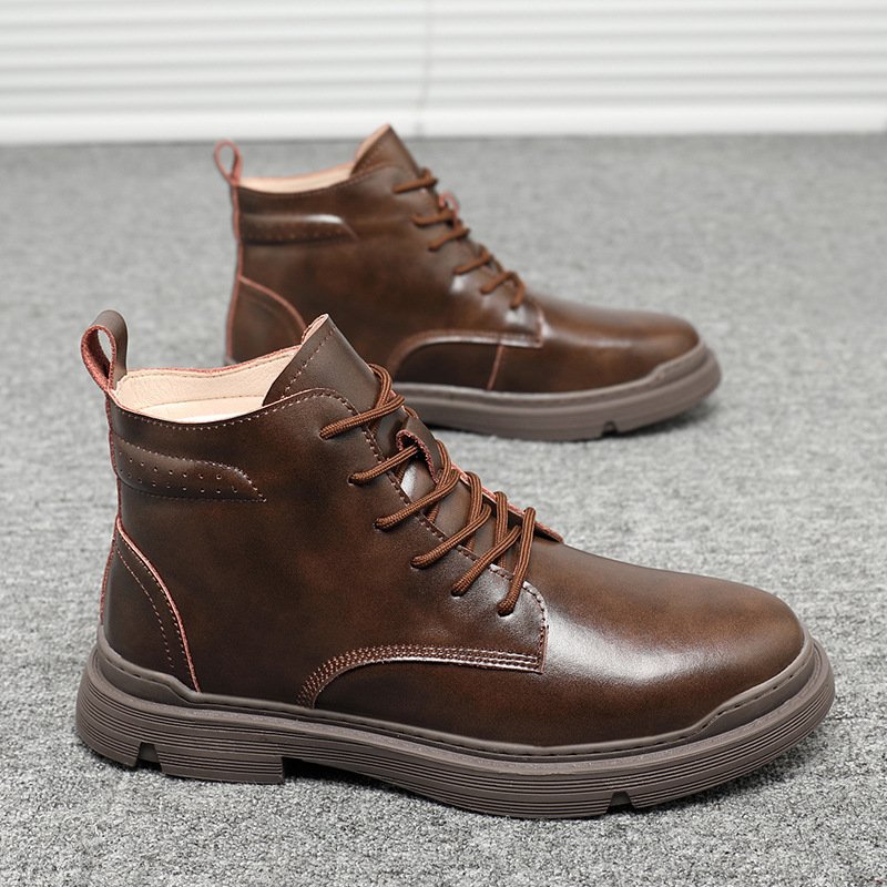 Men's autumn and winter new high-top cotton shoes men's leather Martin boots men's casual mid-high-top short boots men's shoes