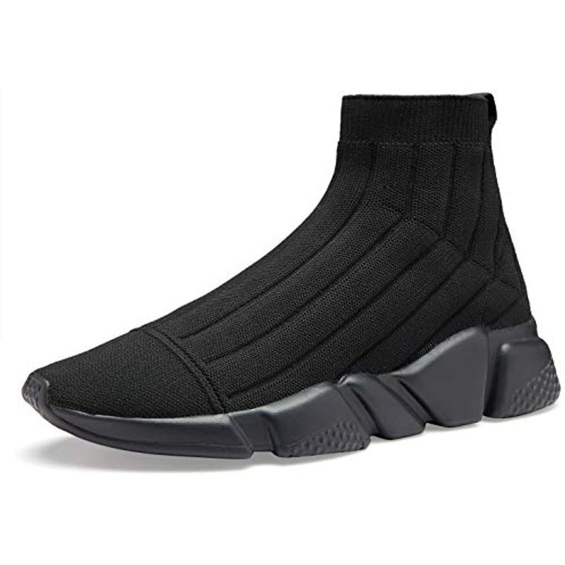 Womens Walking Shoes Mens Slip-on Sneakers Breathable Lightweight Athletic Running Shoes High Top All Black 2